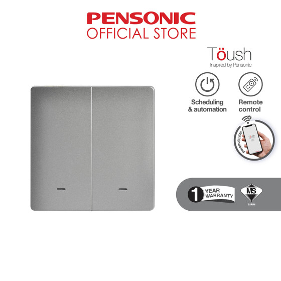 oush Smart Switch GREY 2 Gang Without Neutral C/W Smartphone App, Scheduling | T891201SS-ZBS(GR)