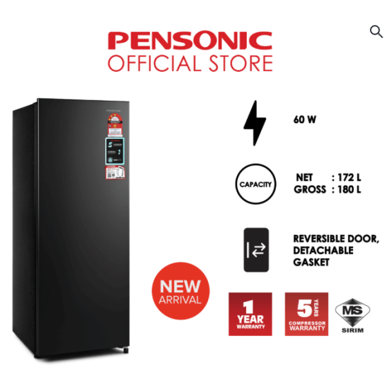Pensonic 1 Door Refrigerator Black color 180L | PRS-1800